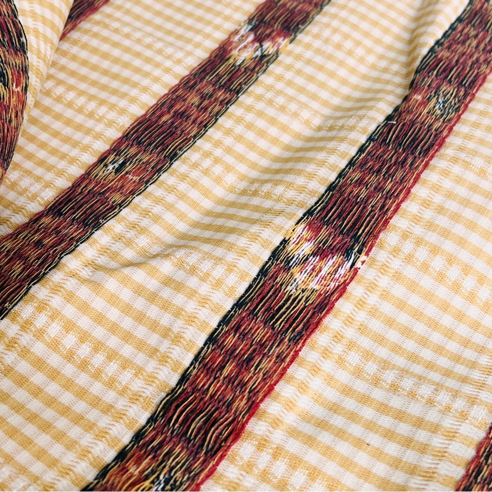 French Country Yellow Gingham Rooster Floral Print Fabric Remnant 108" W x 56" L - Picture 4 of 4
